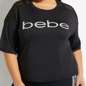 NWT Bebe Sport Black Mesh Trim Logo Tee Size 3X